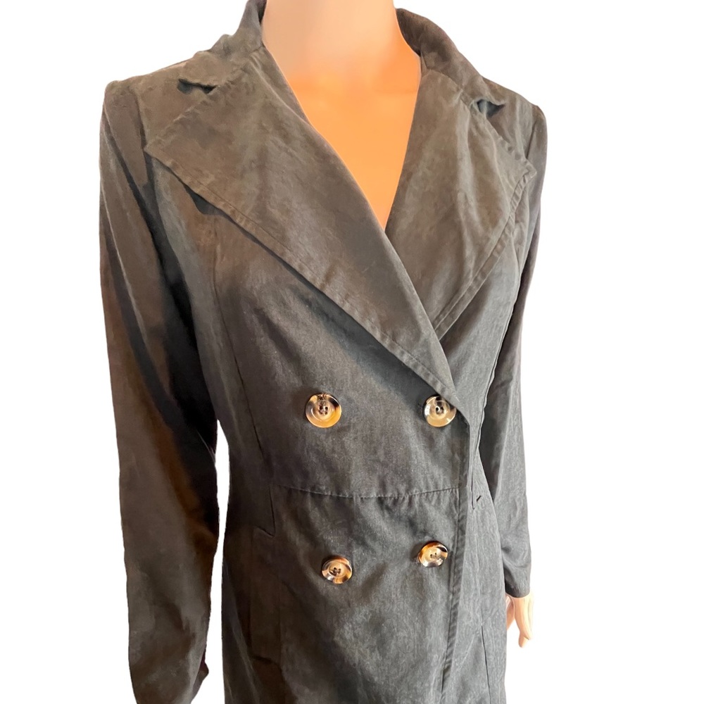 SHEIN Suede Double-Breasted Lightweight Long Coat, Black | S - Picture 12 of 16